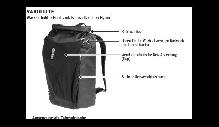 Ortlieb Packtasche-Rucksack Vario Lite 22L IP64 QL 2.1