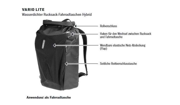 Ortlieb Packtasche-Rucksack Vario Lite 22L IP64