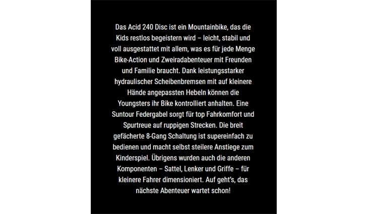 CUBE MTB Acid 240 Disc 24" 8 G 11,8kg 118-139cm 2026