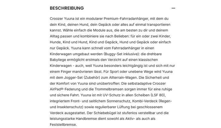 CROOZER Anhänger Yuuna Grundmodell Modular auf Bestellung