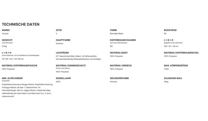CROOZER Anhänger Yuuna Grundmodell Basicsitz