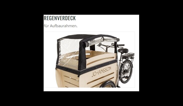 Johansson Bikes Aufpreis Regenverdeck Luxus Fiete