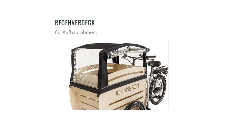 Johansson Bikes Aufpreis Regenverdeck Luxus Fiete