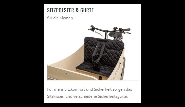 Johansson Bikes Aufpreis Komfort-Sitzkissen Fiete Transport