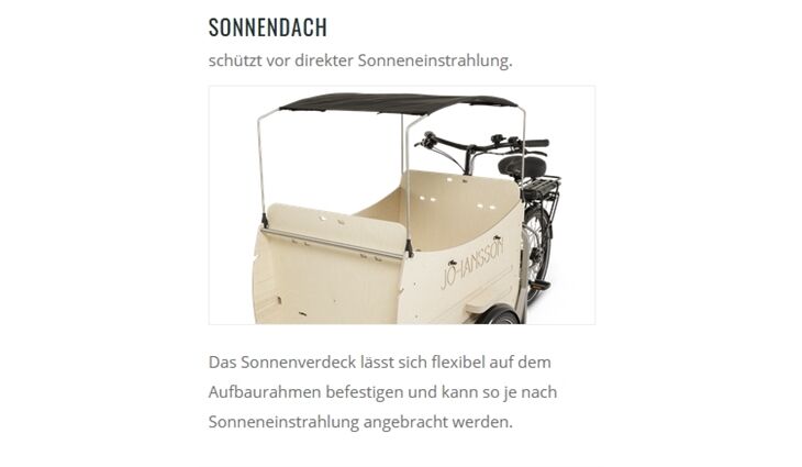 Johansson Bikes Aufpreis Sonnendach Fiete