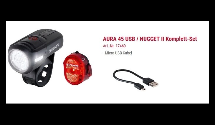 SIGMA Lichtset Aura 45 FL + Nugget II 45Lux STVZO