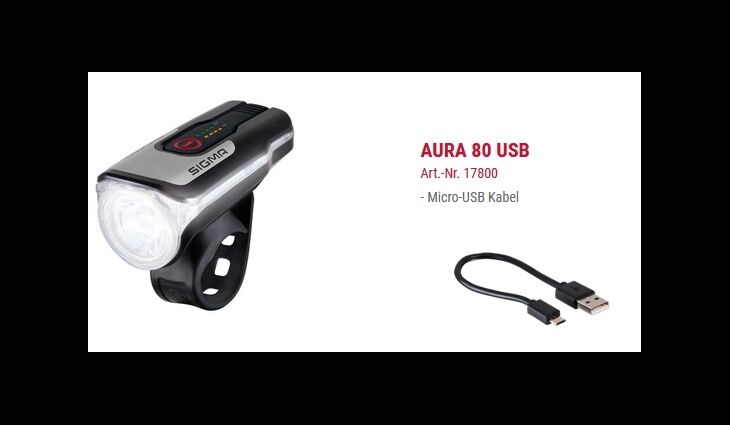 SIGMA Vorderlicht LED Aura 80 USB 80 LUX STVZO