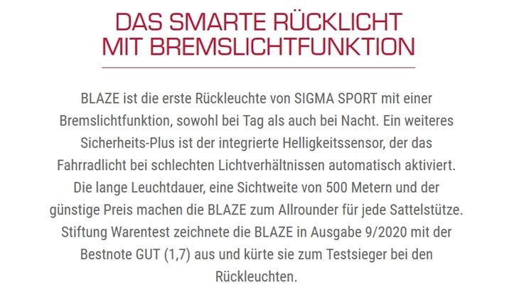 SIGMA Rücklicht LED Blaze mit Bremslicht