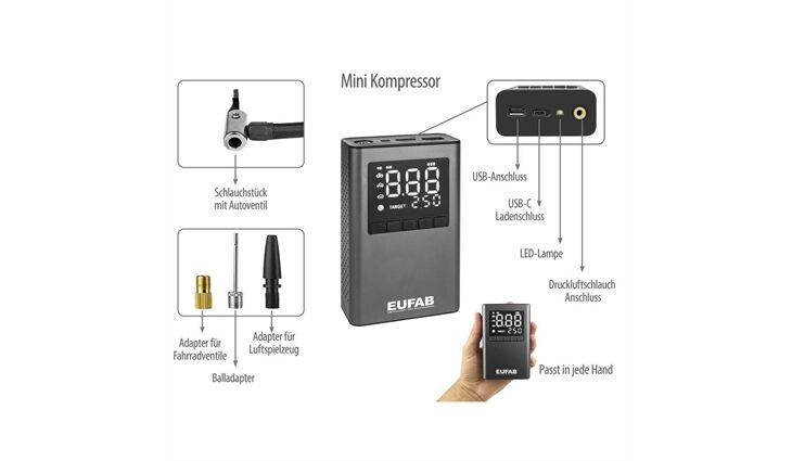 EUFAB Mini Kompressor aufladbar