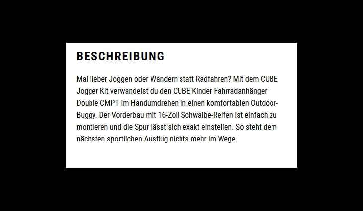 CUBE Jogger Kit für Kinder Fahrradanhänger Double CMPT