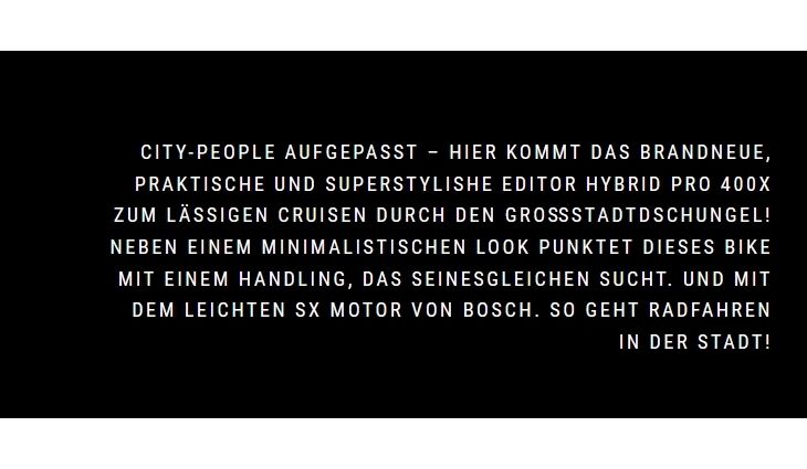 CUBE Editor Hybrid Pro 400 SX 50cm 17,2 kg 2025